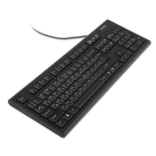 Tastatura a4tech kr-85, cu fir, us layout, neagra, rounded key-caps, laser inscribed keys, usb