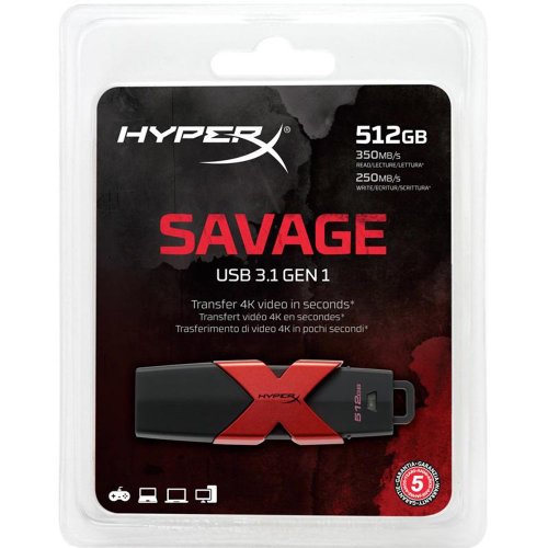 Usb flash drive kingston 512gb hyperx savage, usb 3.1, viteza de transfer r/w: 350/250 mbs