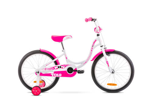 Bicicleta cu roti ajutatoare pentru copii romet tola 20 alb/roz 2020