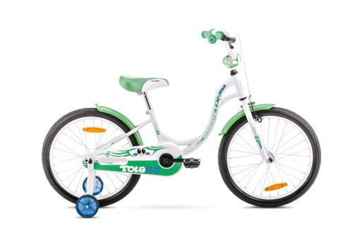 Bicicleta cu roti ajutatoare pentru copii romet tola 20 alb/verde 2020