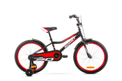 Bicicleta cu roti ajutatoare pentru copii romet tom 20 negru/rosu 2020