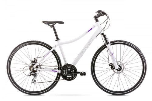 Bicicleta de trekking pentru femei romet orkan 1 d alb/violet 2020 cu routing intern