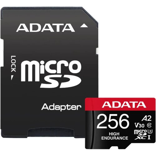 Adata card de memorie adata endurance, microsdxc, 256gb, uhs-i v30, 100mb/s, class 10 + adaptor