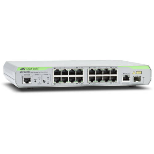 Allied telesis 16 port managed standalone fast ethernet switch, 1 combo sfp uplink port. single ac power supply