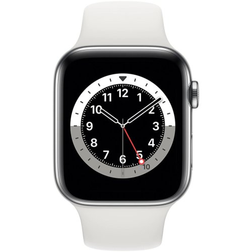Apple apple watch series 6 gps + cellular 44 mm, bluetooth gps wifi,carcasa argintie din oțel inoxidabil, curea sport alba