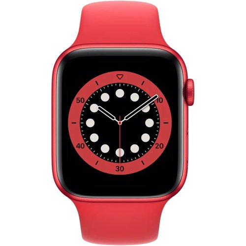 Apple ceas apple watch 6, aluminiu 44 mm, corp rosu, curea silicon, rosu, gps + cellular