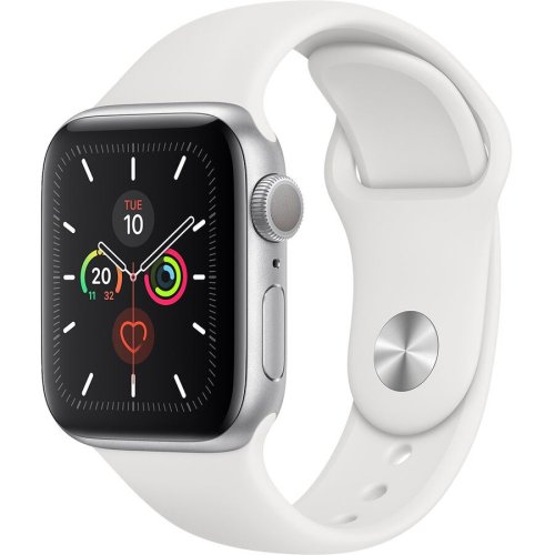 Apple smartwatch apple watch series 5 gps 44mm , toc argintiu din aluminiu, curea alba