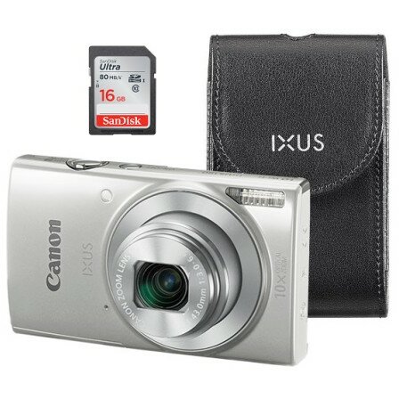 Canon aparat foto canon ixus 190 essential kit, 20mp, wi-fi, argintiu + card 8 gb + husa