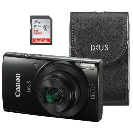 Canon aparat foto canon ixus 190 essential kit, 20mp, wi-fi, negru + card 8 gb + husa