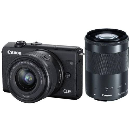 Canon aparat foto mirrorless canon eos m200, 24.1 mp, 4k, negru + obiectiv (15-45mm / 55-200mm)