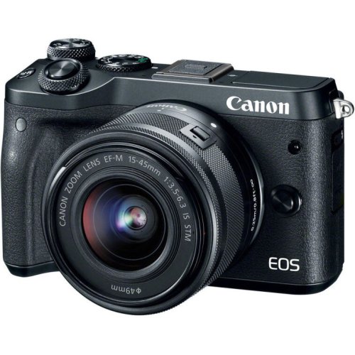Canon kit aparat foto canon eos m6 (cu un obiectiv 15-45mm), negru + adaptor canon ef-s-eos m
