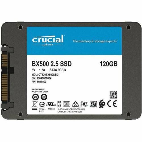 Crucial crucial ct120bx500ssd1 crucial bx500 120gb ssd, 2.5” 7mm, sata 6 gb/s, read/write: 540 / 500 mb/s