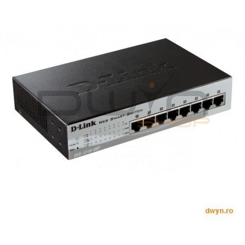 D-link d-link, web smart switch 8 porturi 10/100mbps, 8 porturi poe 802.3af, poe budget 78w, 8k mac, fanles