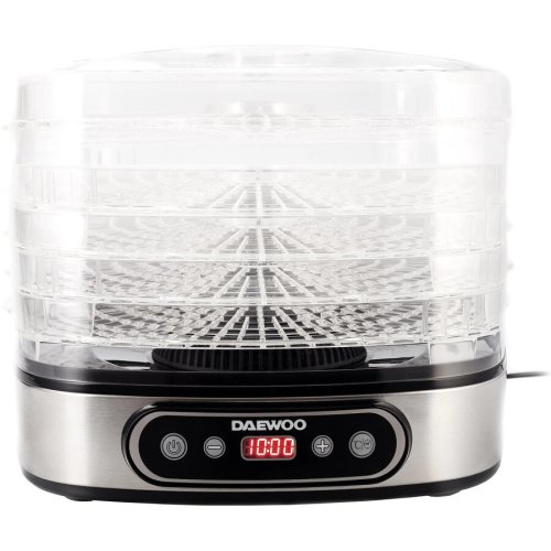 Daewoo deshidrator de alimente daewoo dd500s, 500 w, 5 tavi, display digital, timer, 35-70°c, ventilator integrat, inox