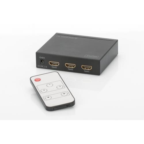 Digitus switch hdmi 3-port, 4096x2160p 4k uhd 3d, hdcp1.3, with remote control