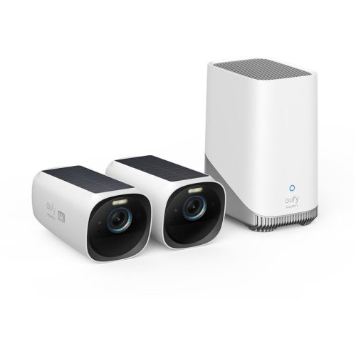 Eufy kit supraveghere video eufycam 3 s330, 4k ultra hd, incarcare solara, bionicmind™, nightvision, homebase 3, 2 camere video