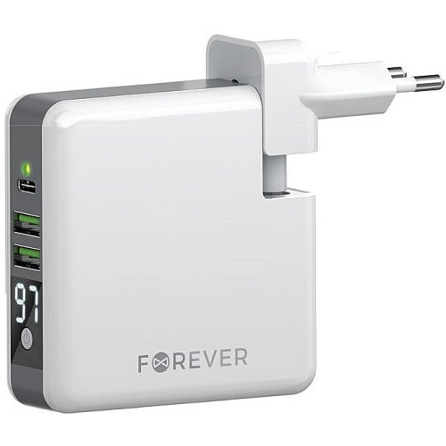 Forever core Forever core baterie externa powerbank forever core travel, 6700 ma, 1 x usb tip-c - 2 x usb - wireless, afisaj led, alb