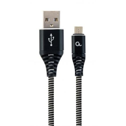 Gembird cablu de date gembird premium cotton braided, usb 2.0 - micro usb, 2m, negru-alb