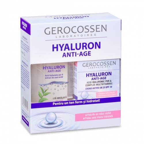 Gerocossen caseta cadou hyaluron anti age - crema antirid de zi + apa micelara