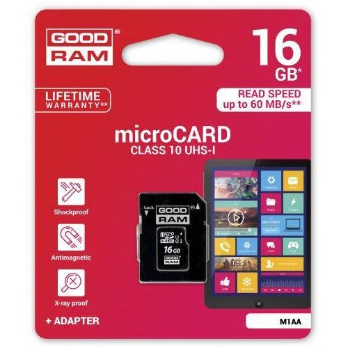 Goodram 16gb goodram microsd uhs-i + adapter cls.10 m1aa-0160r11