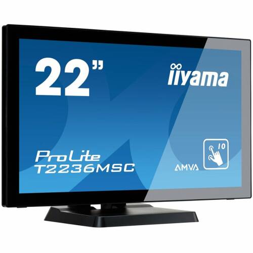 Iiyama monitor led touchscreen iiyama prolite 22, amva, full hd, vga, dvi, hdmi, usb, negru, t2236msc-b2