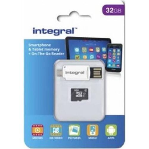 Integral integral smartphone&tablet microsdhc/xc + otg reader uhs-i 32gb up to 90mb/s
