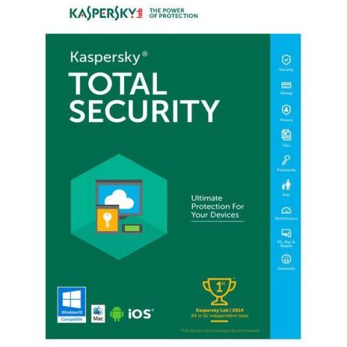 Kaspersky kaspersky total security 2019, 3 dispozitive, 1 an, licenta noua electronica