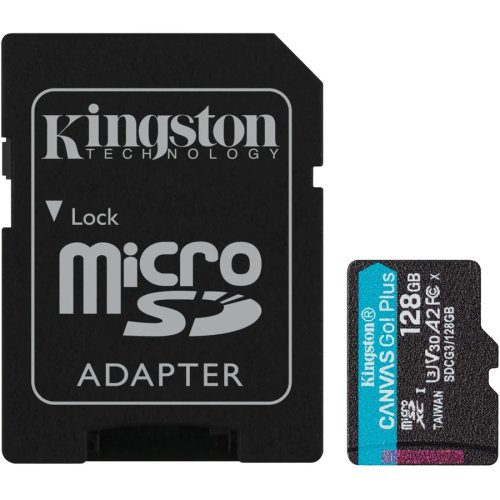 Kingston card de memorie microsd kingston canvas go plus, 128gb, clasa 10, uhs-i, adaptor inclus