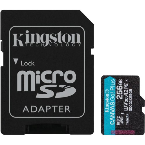 Kingston card de memorie microsd kingston canvas go plus,256gb, clasa 10, uhs-i, adaptor inclus