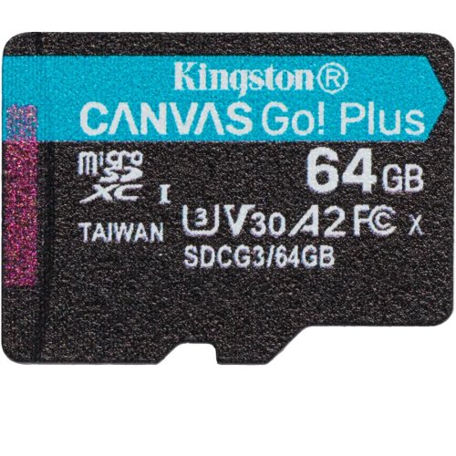 Kingston card de memorie microsd kingston canvas go plus, 64gb, clasa 10, uhs-i