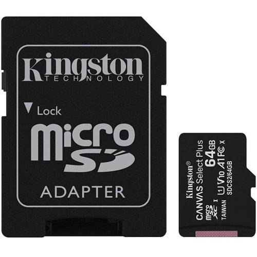 Kingston card de memorie microsd kingston canvas select plus, 64gb, 100mb/s, cu adaptor