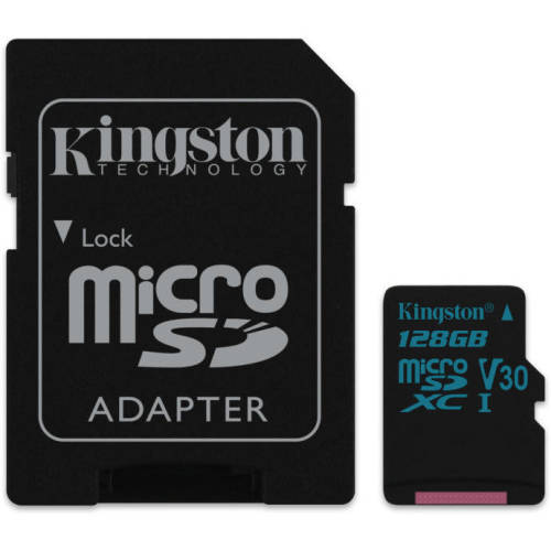 Kingston card memorie cu adaptor kingston canvas go microsdhc 128gb u3 uhs-i v30 (90/45), sdcg2/128gb