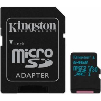 Kingston card memorie cu adaptor kingston canvas go microsdxc 64gb u3 uhs-i v30 (90/45), sdcg2/64gb