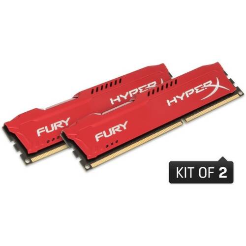 Kingston memorie hyperx fury red 16gb ddr3 1600 mhz cl10 dual channel kit