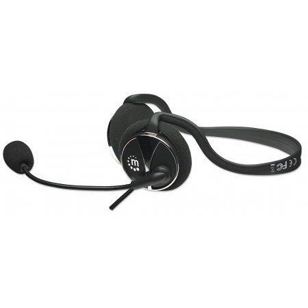 Manhattan casti stereo manhattan behind the neck, microfon flexibil, in-line volume control, 2 x 3.5 jack mic+audio, 2.2m cable, black