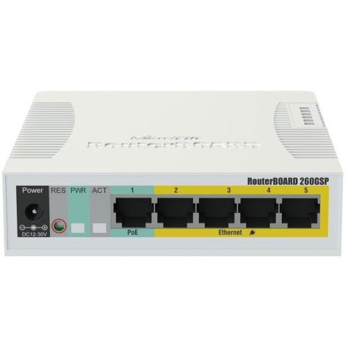 Mikrotik switch mikrotik rb260gsp (css106-1g-4p-1s), 5 porturi, poe