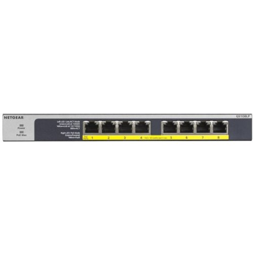 Netgear netgear gs108lp fara management gigabit ethernet (10/100/1000) power over ethernet (poe) suport 1u