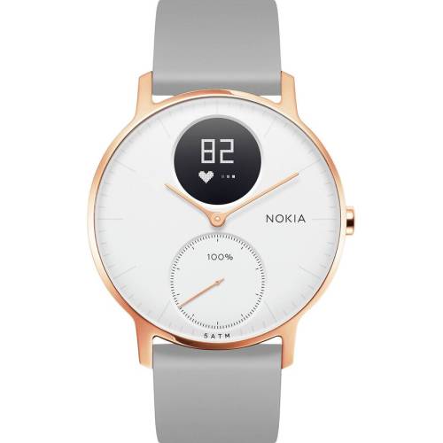 Nokia ceas smart nokia steel hr (36mm) rose gold, curea gri din silicon