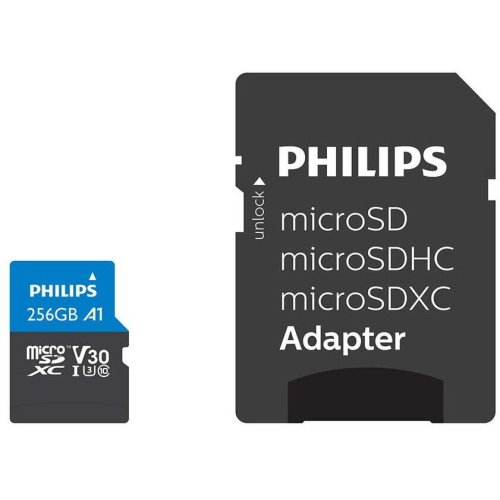 Philips card memorie philips microsdxc card 256gb class 10 uhs-i u3 incl. adapter