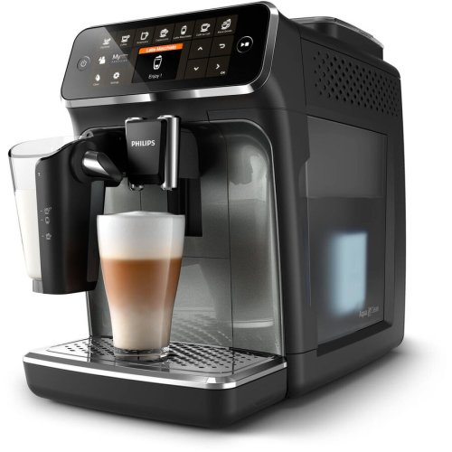 Philips espressor automat philips seria 4300 ep4349/70, sistem de lapte lattego, 8 bauturi, 15 bar, display digital tft, filtru aquaclean, rasnita ceramica, optiune cafea macinata, functie memo 2 profiluri, negru