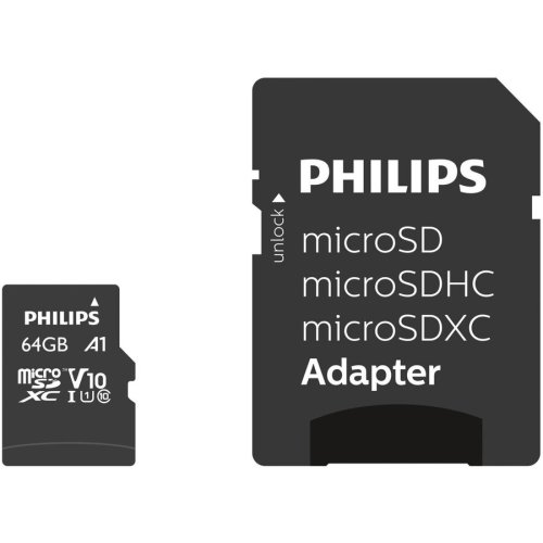 Philips memorie card philips microsdxc ,card 64gb clasa 10 uhs-i u1 +adaptor