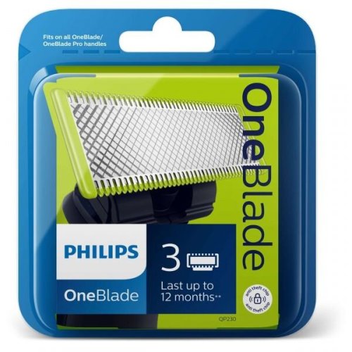 Philips rezerva oneblade qp230/50 kit 3 lame, compatibil oneblade si onebladepro, verde