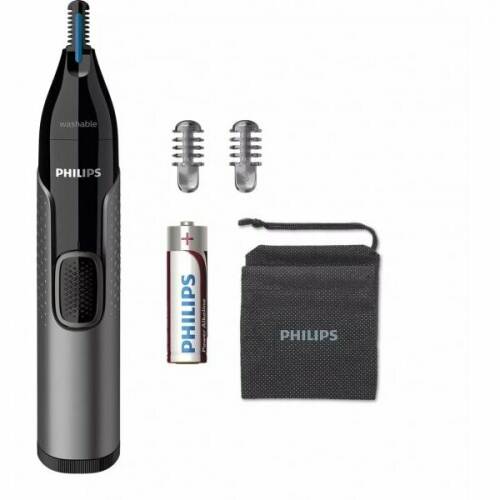 Philips trimmer pentru nas/urechi philips nt3650/16, baterie, lavabil, tehnologie precision trim, otel inoxidabil, pieptene pentru sprancene, pieptene 5 mm, gri