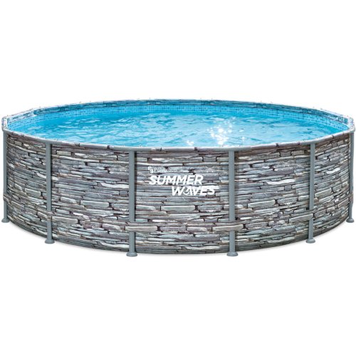 Polygroup piscina cu cadru metalic summer waves®, 427 x 107 cm, cu scara, filtru si accesorii de curatare, imitatie piatra