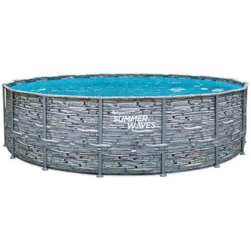 Polygroup piscina cu cadru metalic summer waves®, 488 x 122 cm, cu scara, filtru si accesorii de curatare, imitatie piatra