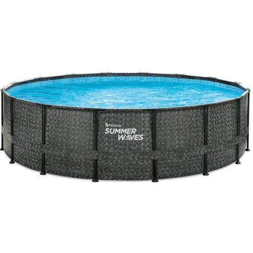 Polygroup piscina cu cadru metalic summer waves®, 488 x 122 cm, cu scara, filtru si accesorii de curatare, rattan