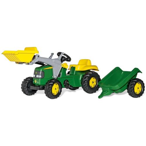 Rolly toys tractor cu pedale și cupă rolly kid john deere, cu remorcă