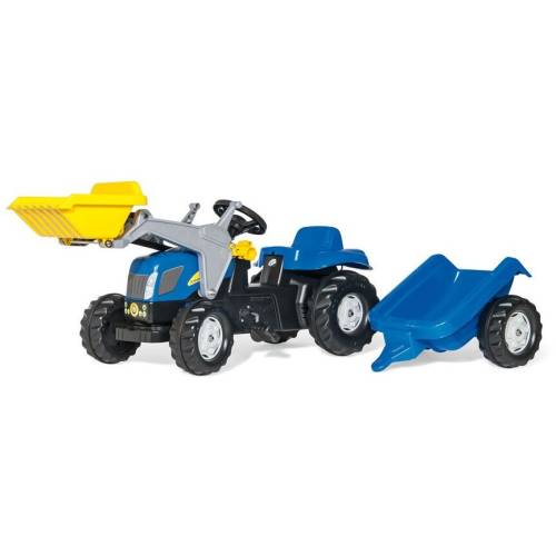Rolly toys tractor cu pedale și cupă rolly kid new holland t 7040 cu remorcă