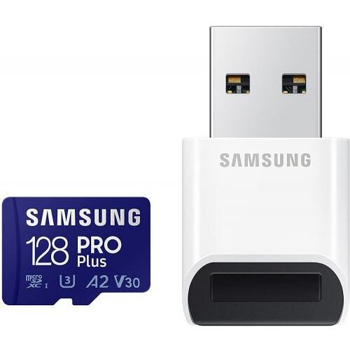 Samsung card memorie samsung pro plus + cititor usb carduri micro-sdxc, mb-md128kb/ww, 128gb