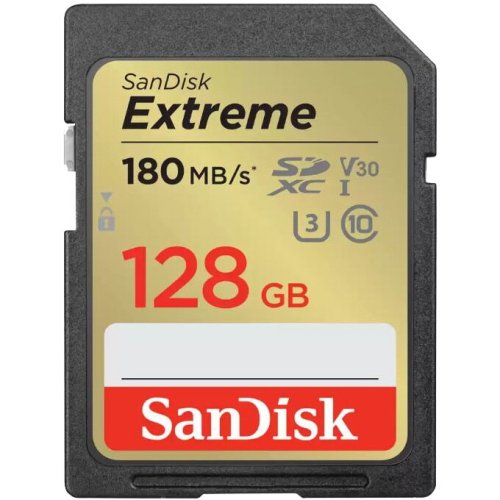 Sandisk card de memorie sandisk extreme 128gb sdxc pana la 180mb/s & 90mb/s read/write speeds, uhs-i, class 10, u3, v30